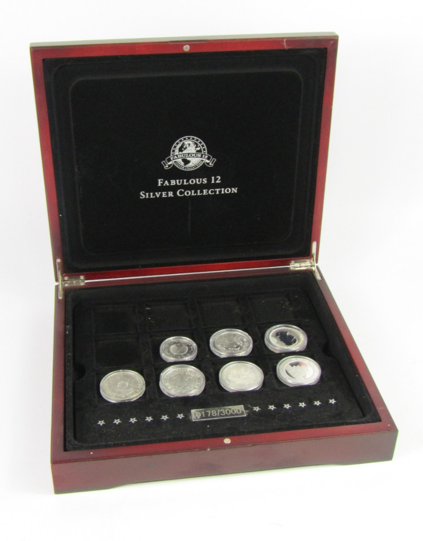 Appraisal: Seven London Mint silver commemorative coins from the Fabulous Silver