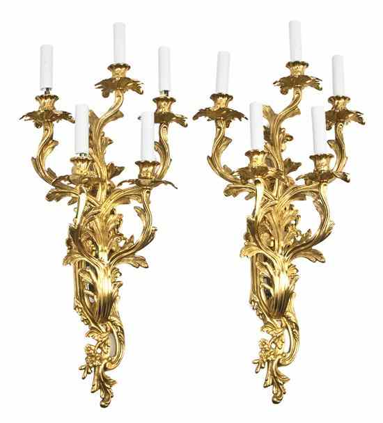 Appraisal: A Pair of Louis XV Style Gilt Bronze Five-Light Sconces