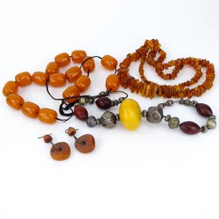 Appraisal: Three Vintage Amber Bead Necklaces together with One Pair of