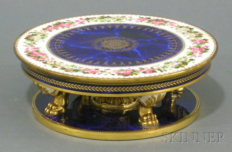 Appraisal: Sevres Painted and Gilded Cobalt Blue Porcelain Cake Stand c