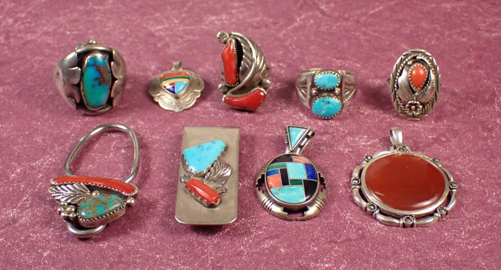 Appraisal: TEN ARTICLES OF NATIVE AMERICAN STYLE JEWELRY B N Nastacio