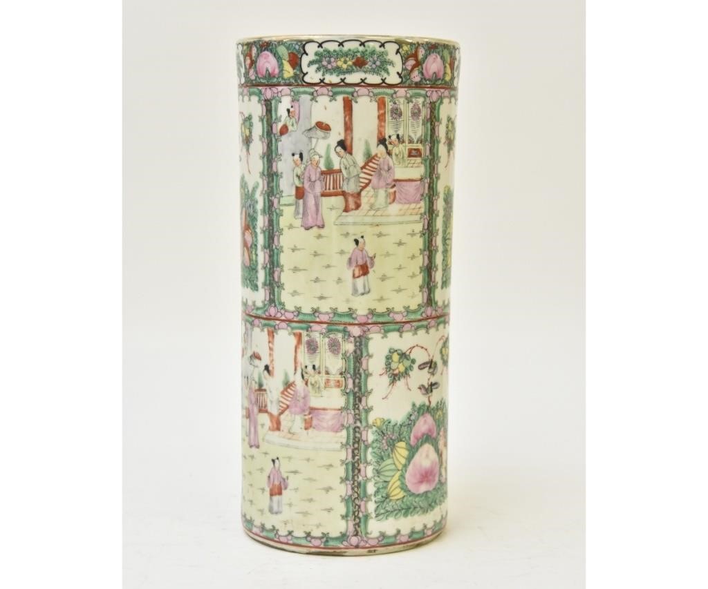 Appraisal: Chinese Rose Medallion porcelain umbrella stand with alternating flowers and