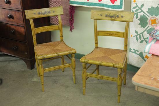 Appraisal: PAIR OF SIDECHAIRS Mustard painted chairs with stencil decoration and