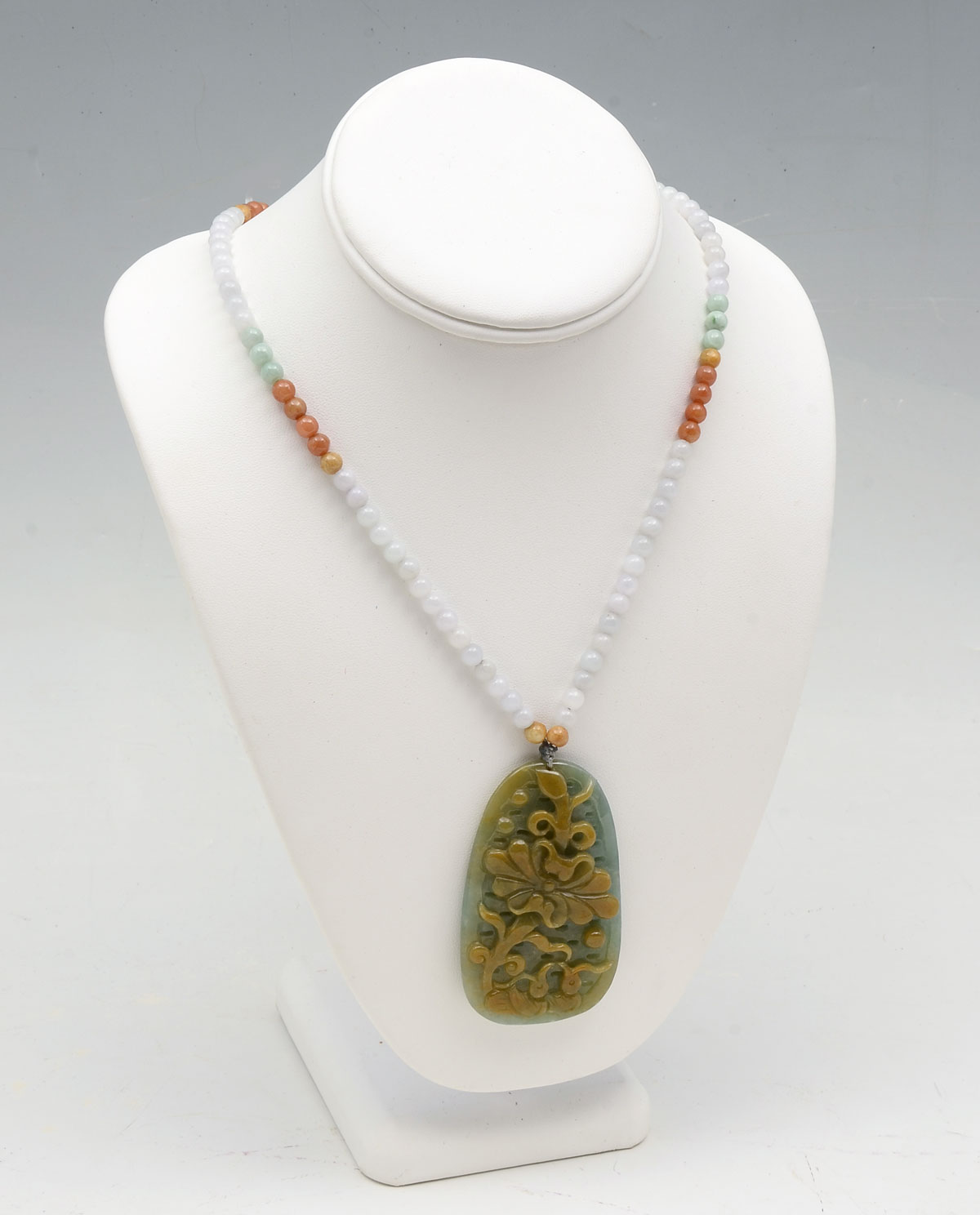 Appraisal: GREEN YELLOW FEI CUI JADE PENDANT NECKLACE Carved yellow and