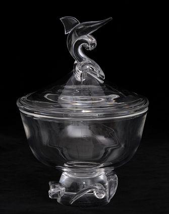 Appraisal: STEUBEN GLASS DOLPHIN BOWL AND COVER DESIGNED BY GEORGE THOMPSON