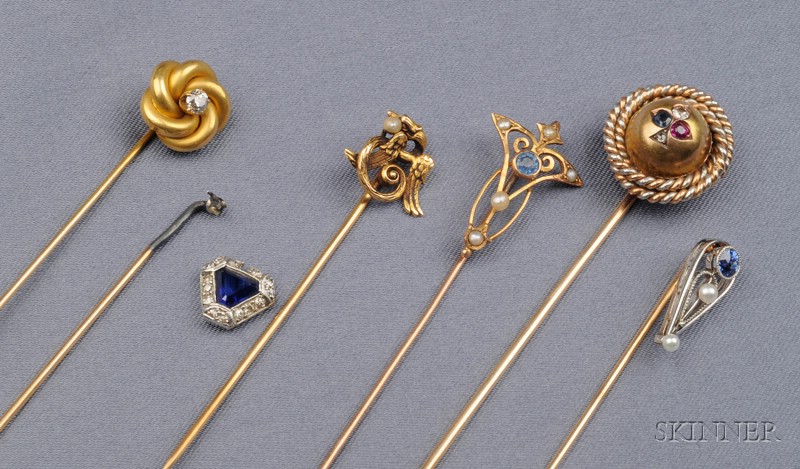 Appraisal: Group of Antique Stickpins comprising six kt gold or platinum