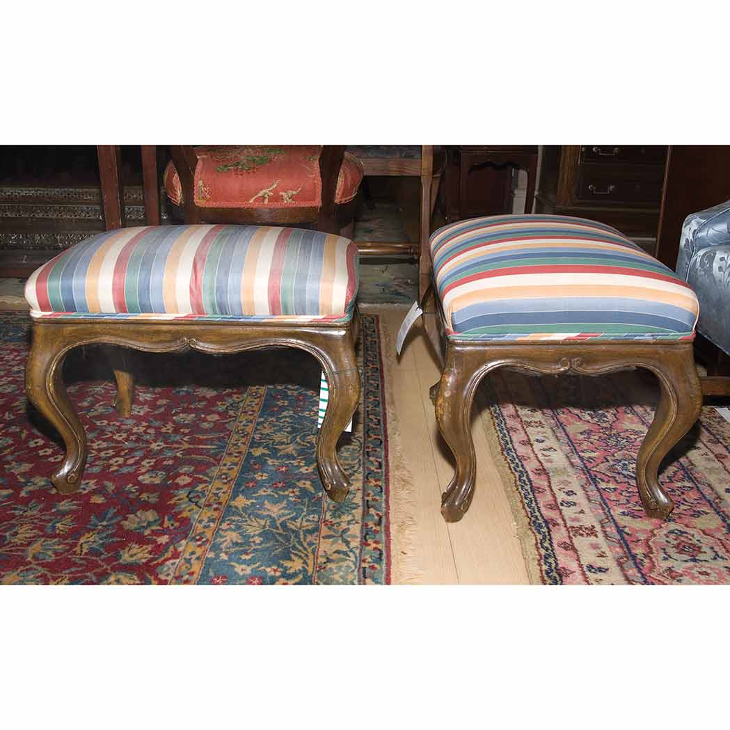 Appraisal: Pair of Louis XV Style Walnut Stools