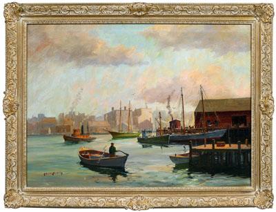 Appraisal: Hjalmar Amundsen painting New York - a busy New England