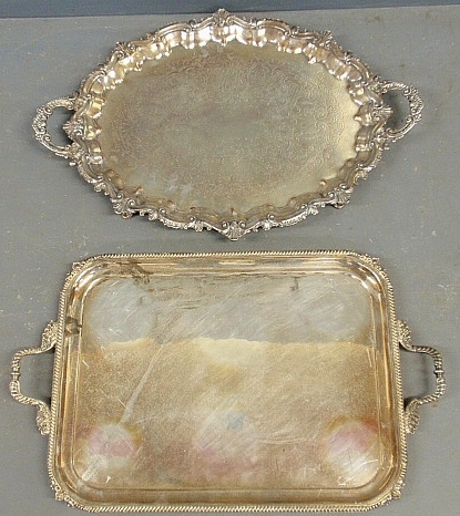 Appraisal: - Two silverplate serving trays rectangular example x -