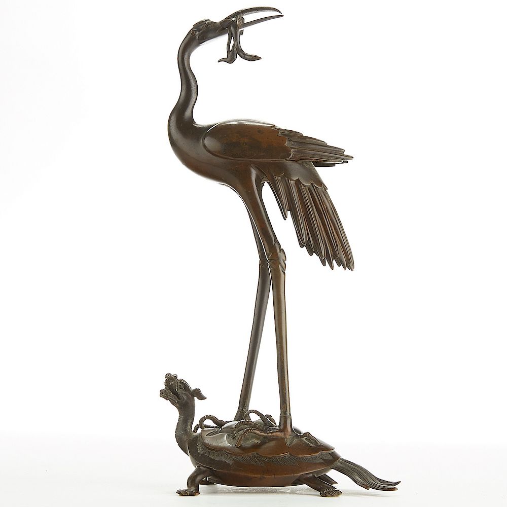 Appraisal: Chinese Bronze of a Crane on a Tortoise One Chinese