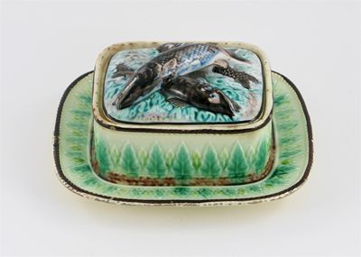 Appraisal: A Majolica sardine dish and cover possibly American after George