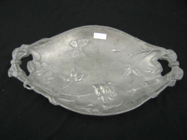 Appraisal: Art Nouveau Pewter Oval Dish butterfly floral circa