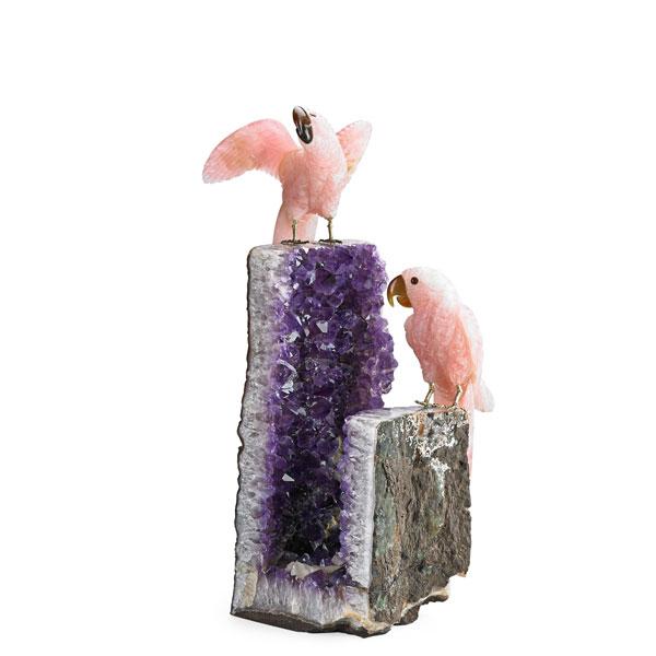 Appraisal: PETER MULLER Amethyst and carved rose quartz sculpture late th