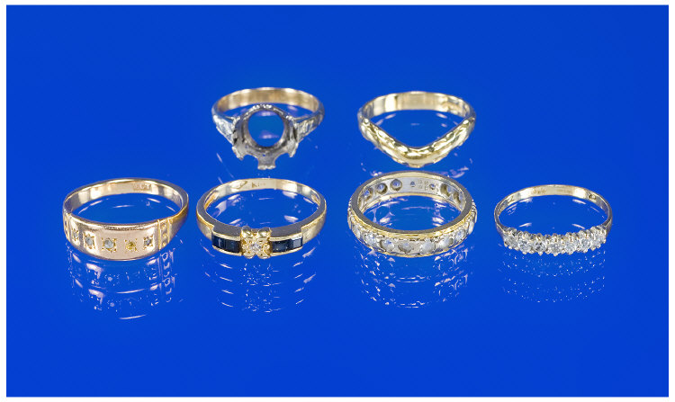 Appraisal: Collection Of Gold Dress Rings Comprising Sapphire And Diamond Wedding