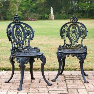 Appraisal: Pair Victorian cast iron garden chairs Pair Victorian cast iron