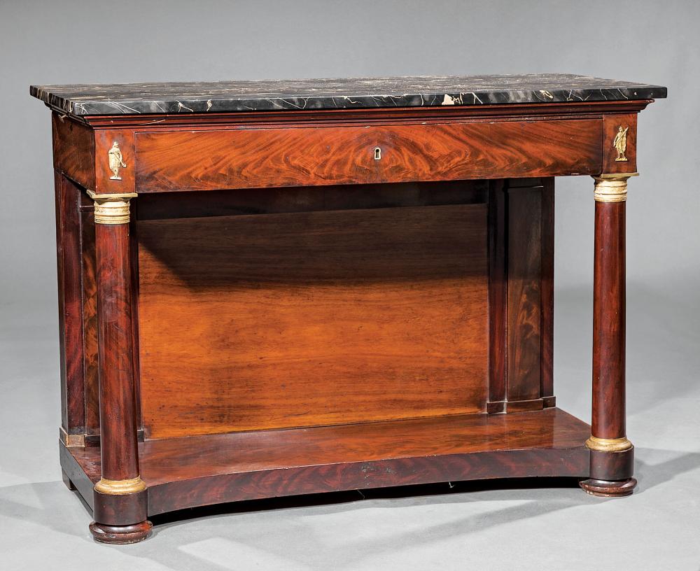 Appraisal: Fine French Restauration Mahogany and Bronze-Mounted Console Desserte gris de