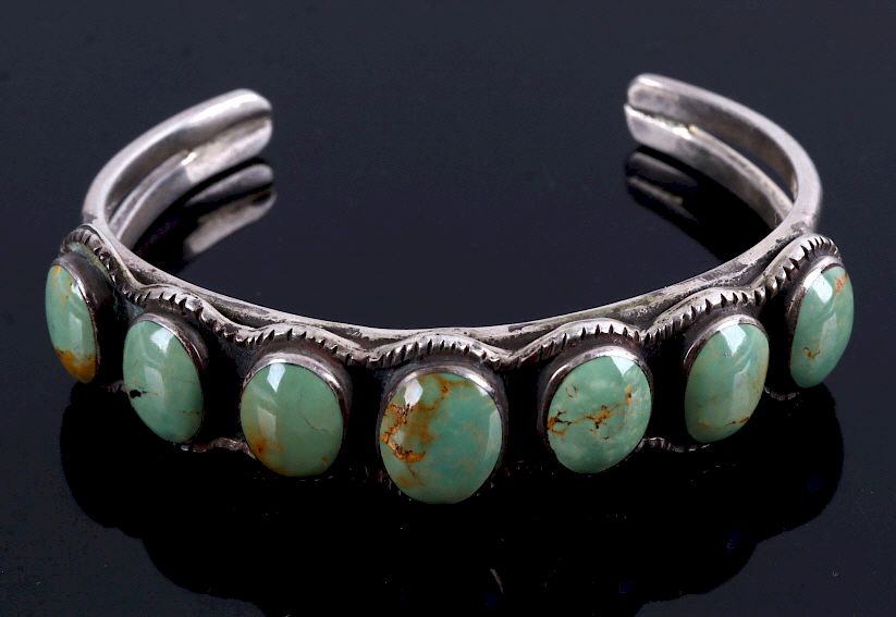 Appraisal: Navajo King's Manassa Turquoise Sterling Bracelet For your bidding pleasure