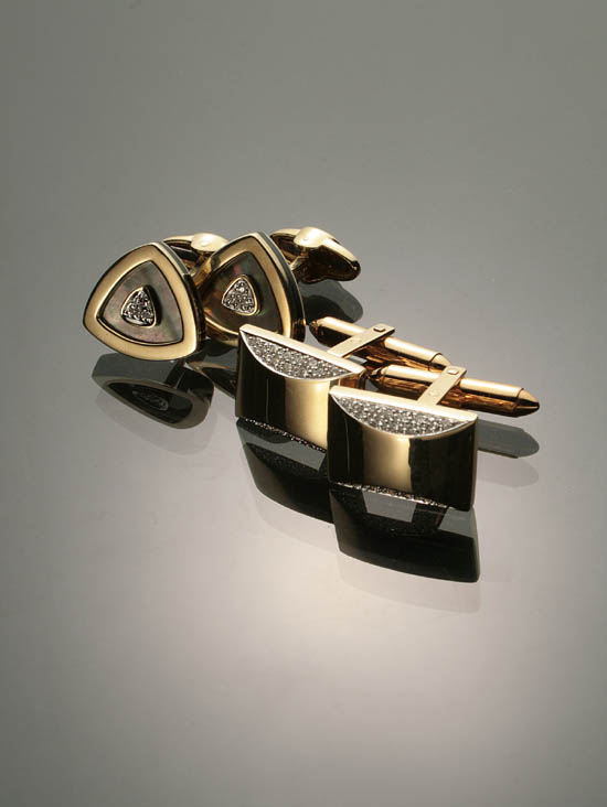 Appraisal: Two Pairs of Gentleman's -Karat Yellow-Gold and Diamond Cuff Links