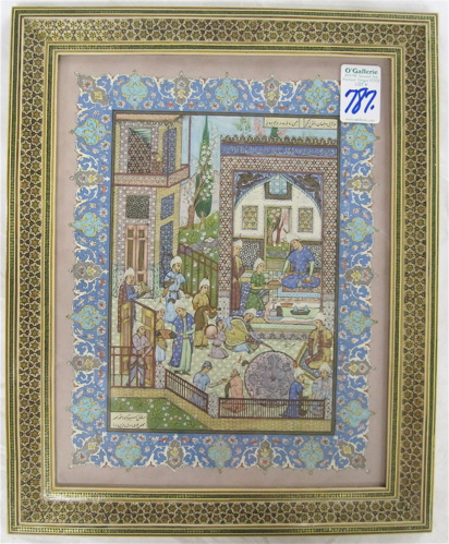 Appraisal: PERSIAN MIXED MEDIA PAINTING on paper A genre scene with