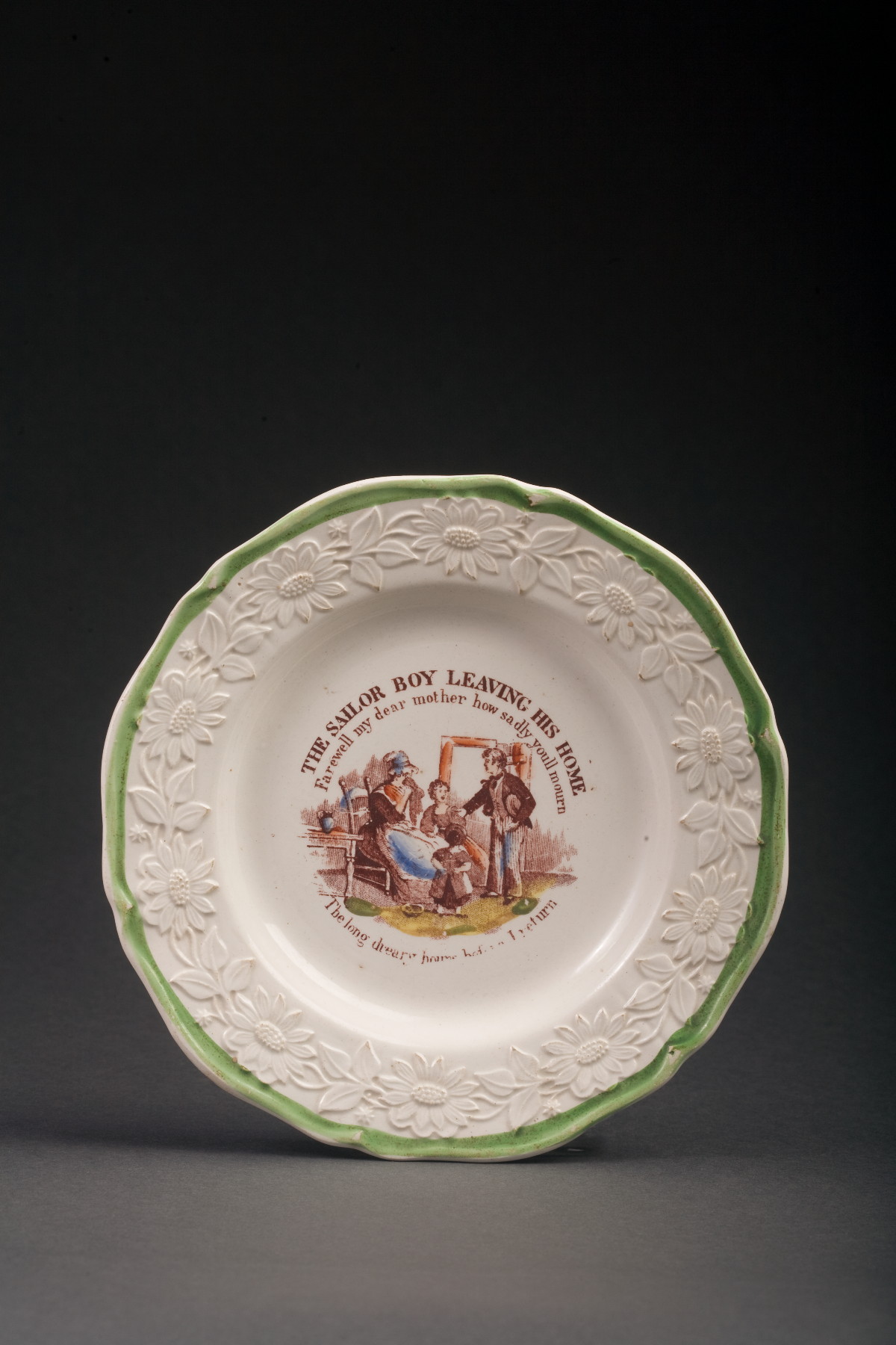 Appraisal: ENGLISH ENAMEL-DECORATED AND SEPIA TRANSFER-PRINTED CHILDREN'S PLATE CIRCA - Printed