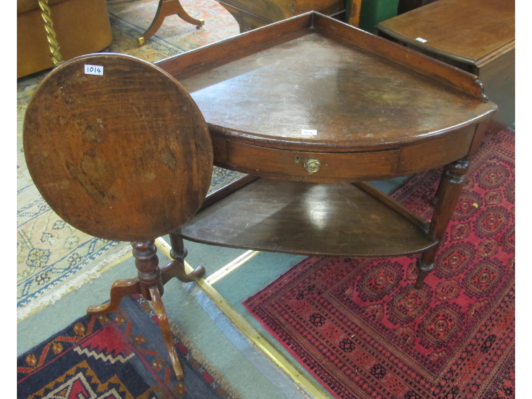 Appraisal: A mahogany snap top tripod table and a pine corner