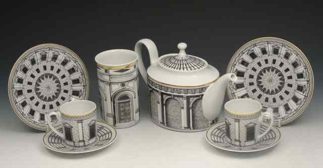 Appraisal: A ROSENTHAL FORNASETTI OVAL TEA POT a pair of matching