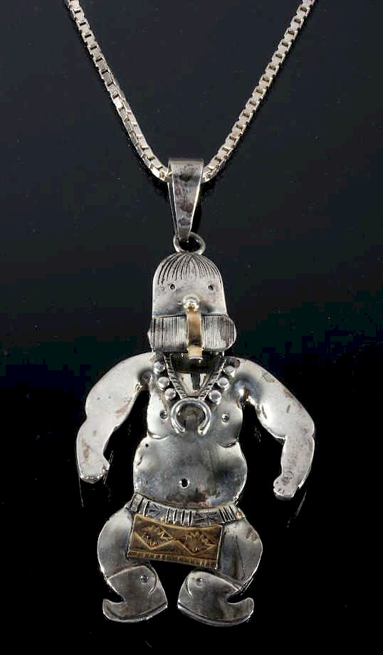 Appraisal: R Yazzie Navajo Sterling k GF Kachina Necklace For auction