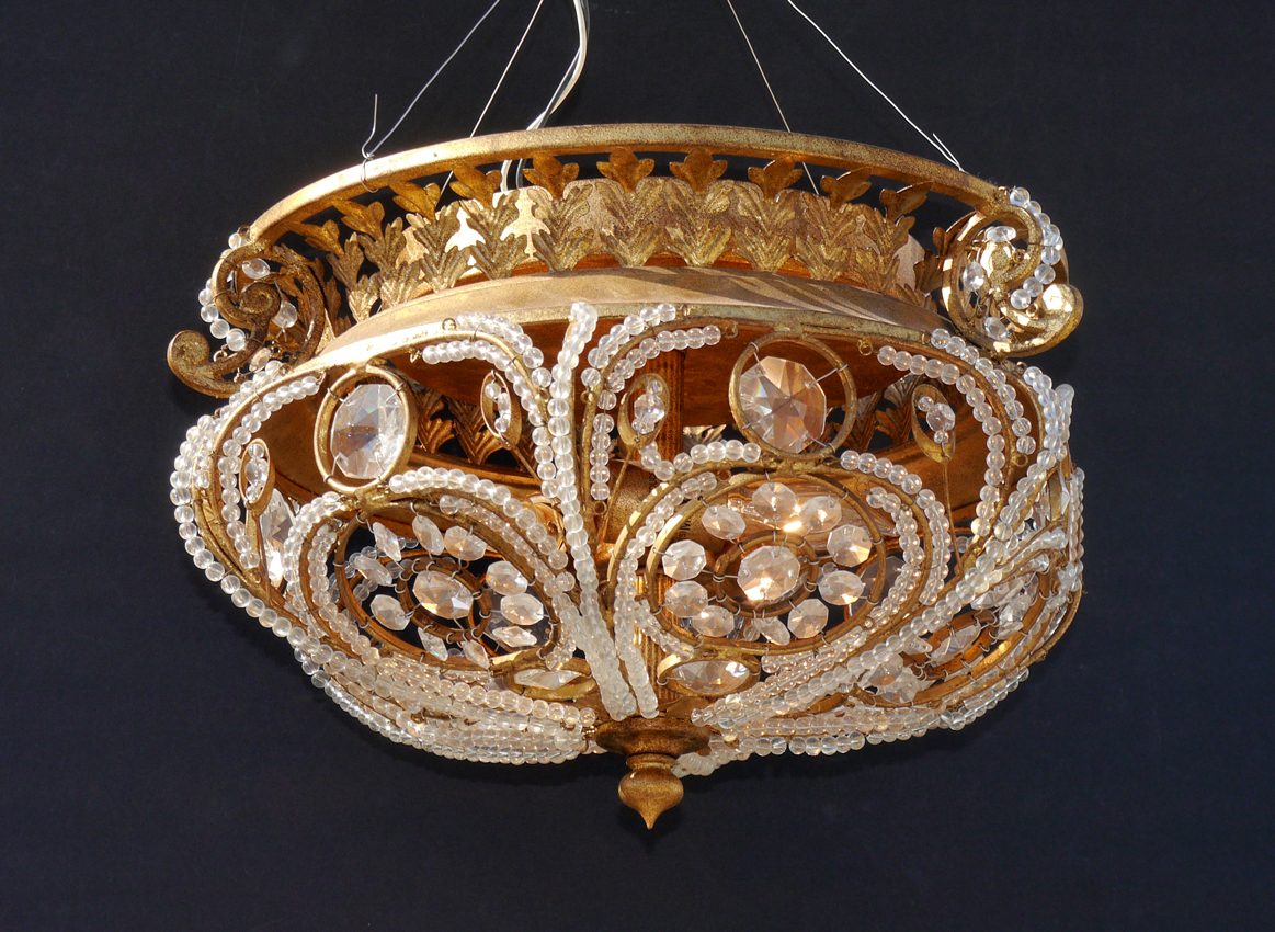 Appraisal: QUOIZEL GILT METAL CRYSTAL CEILING LIGHT Gilt metal frame with