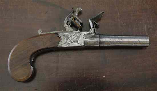 Appraisal: A flintlock boxlock pistol signed Twigg London sliding safety catch