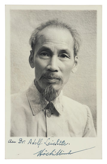 Appraisal: HO CHI MINH Photograph Postcard Signed and Inscribed Au Dr