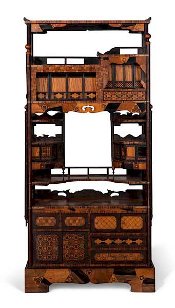 Appraisal: A Japanese marquetry inlaid etagere cabinet A good quality Japanese