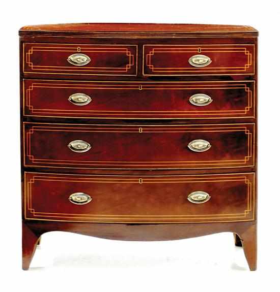 Appraisal: George III style inlaid mahogany bowfront chest of drawers late