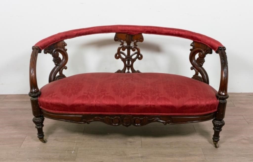 Appraisal: Victorian settee American late th Century Red floral upholstered seat