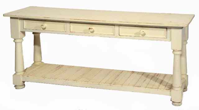 Appraisal: A PINE AND WHITE PAINTED DRESSER BASE with three frieze