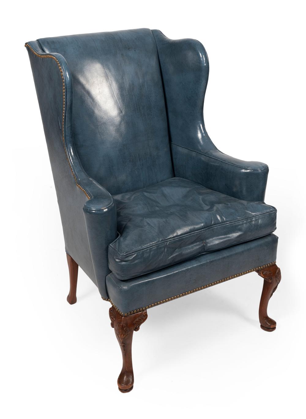 Appraisal: HICKORY CHAIR COMPANY LEATHER WING CHAIR TH CENTURY BACK HEIGHT