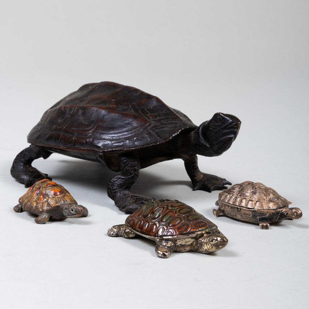 Appraisal: Group of Four Models of Turtles Comprising A bronze model