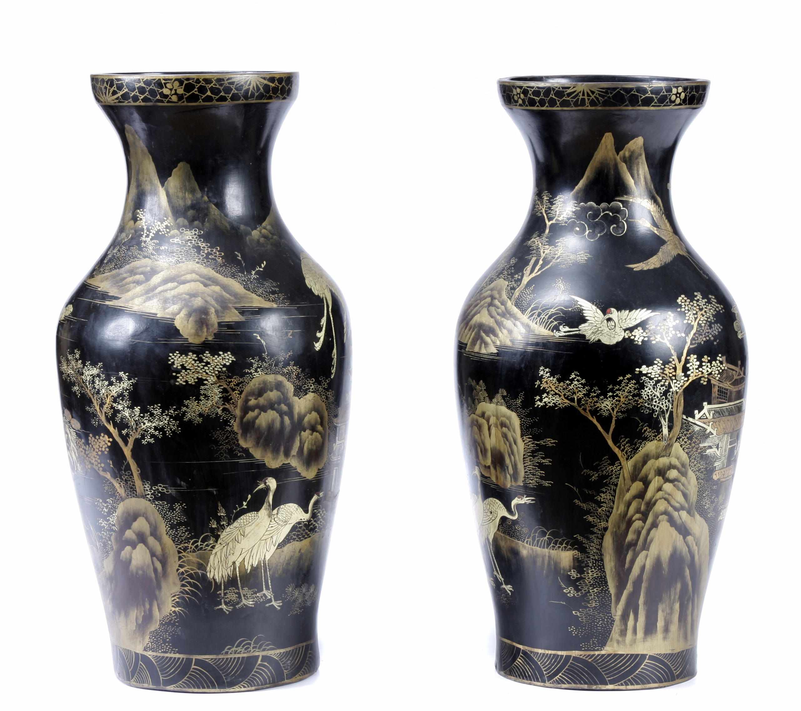 Appraisal: A pair of Chinese parcel gilt paint decorated vases height