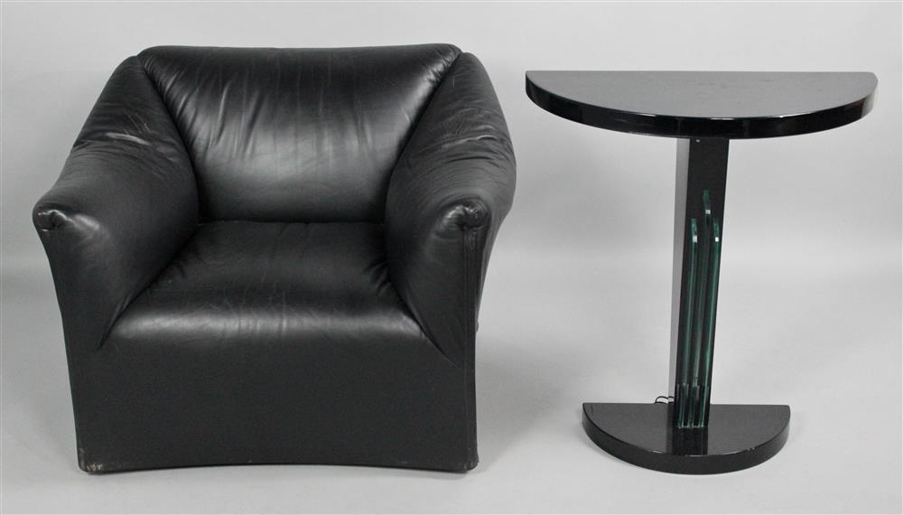 Appraisal: JUAN MONTOYA BLACK LEATHER CLUB CHAIR TOGETHER WITH AN ART