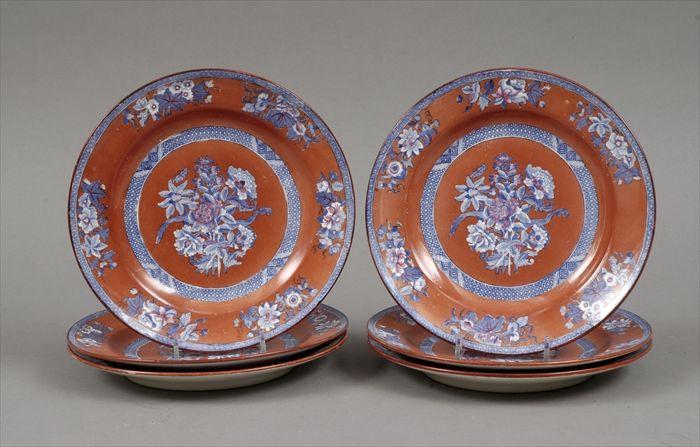 Appraisal: Six Copeland and Garrett Transfer-Printed Red-Ground Pearlware Plates Marked in