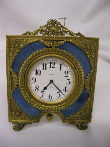 Appraisal: Fine French Bronze Enameled Desk Clock fine ormoulu blue enameling