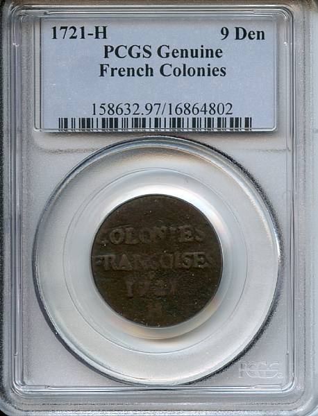 Appraisal: -H French Colonies Deniers Genuine Environmental Damage PCGS Breen- Notable