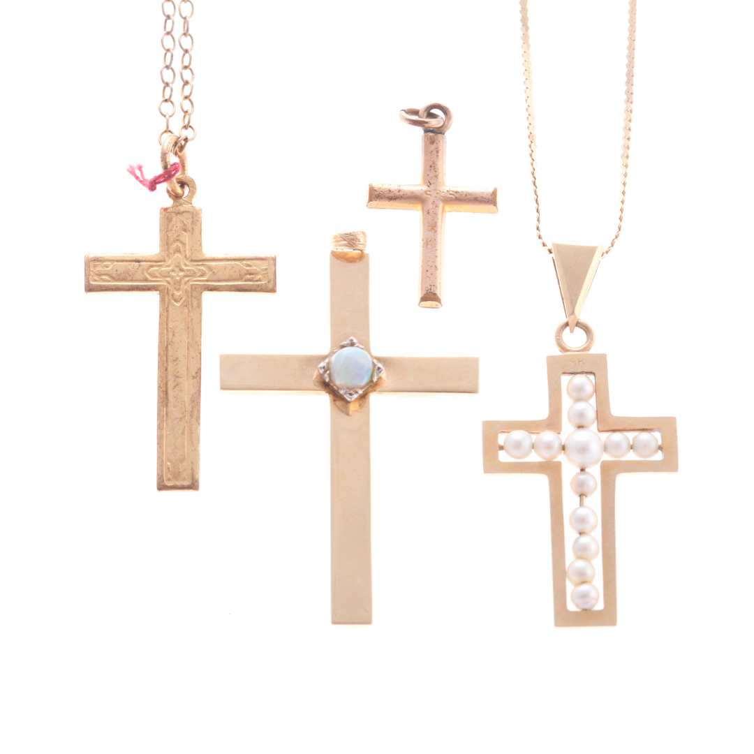 Appraisal: A Collection of Lady's Crosses and Chains K yellow gold