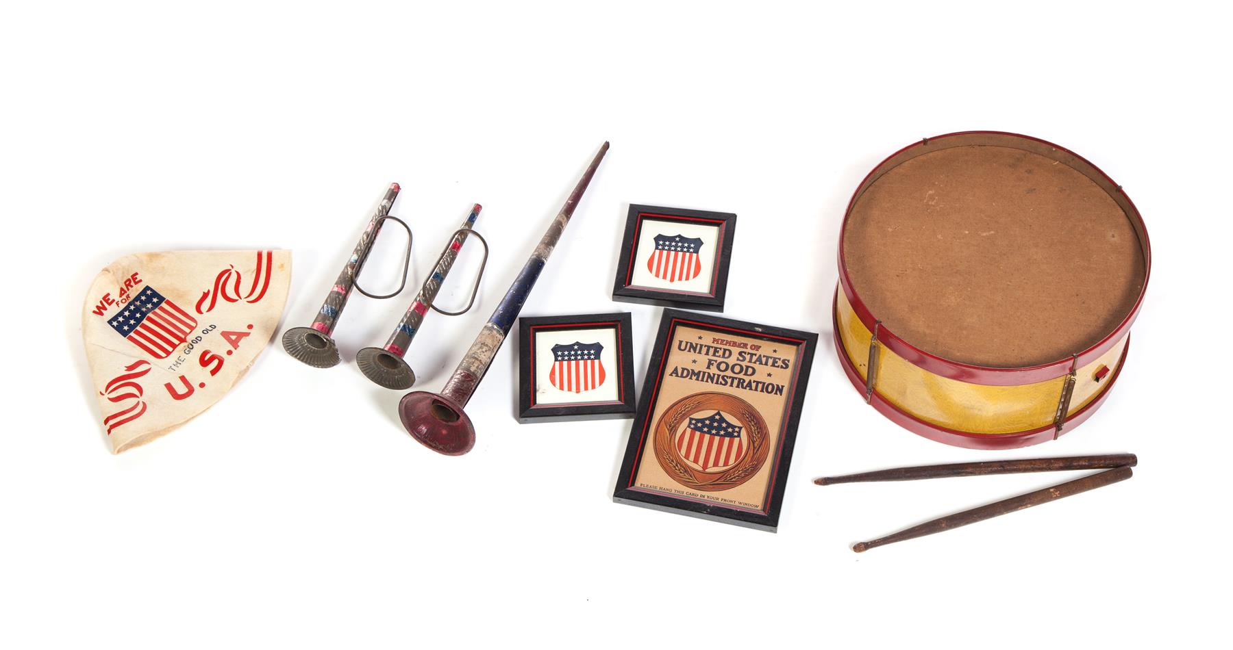 Appraisal: GROUP OF PATRIOTIC ITEMS AND TOY DRUM American th century