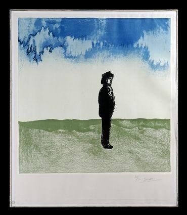 Appraisal: SAUL STEINBERG - MAN IN LANDSCAPE Lithograph in colors x