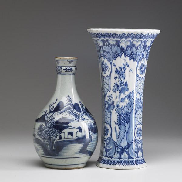 Appraisal: DELFT Beaker vase with floral decoration together with a Chinese