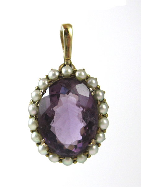 Appraisal: AMETHYST PEARL AND FOURTEEN KARAT GOLD PENDANT with white pearls