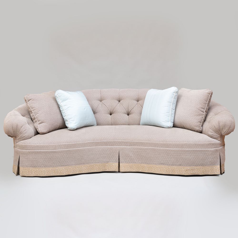 Appraisal: Kidney Shaped Tufted Upholstered Sofa with Pillows of Recent Manufacture