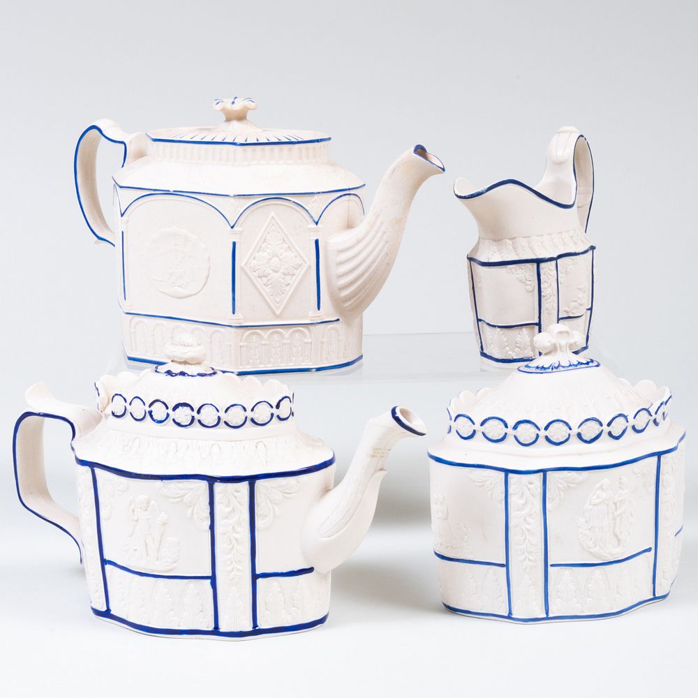 Appraisal: Group of Four Castleford Type Pottery Teawares Comprising A teapot