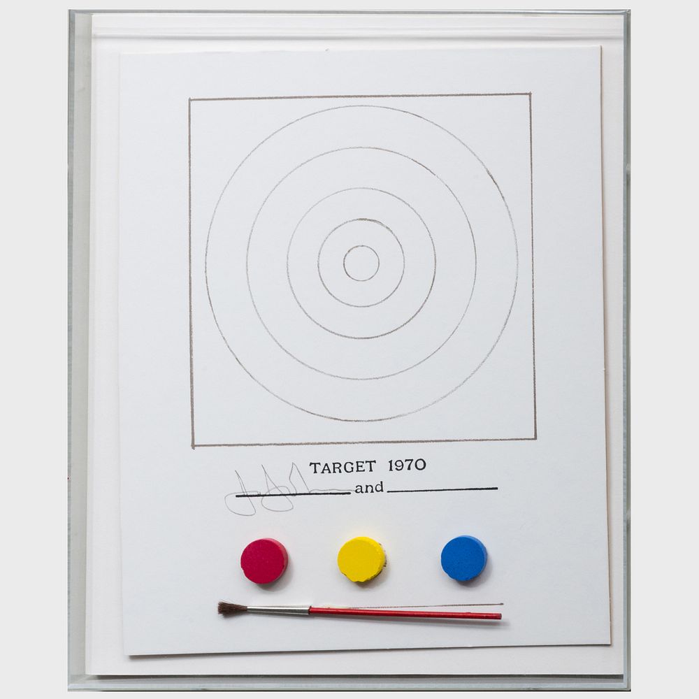 Appraisal: Jasper Johns b Target Offset print with collage on heavy