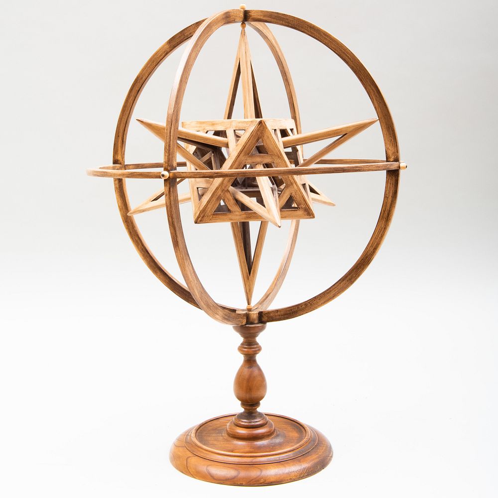 Appraisal: Jean-Marie Malzieu b Stained Wood Armillary Sphere x in diam